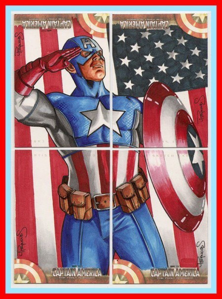 4-card sketch puzzle of Captain America