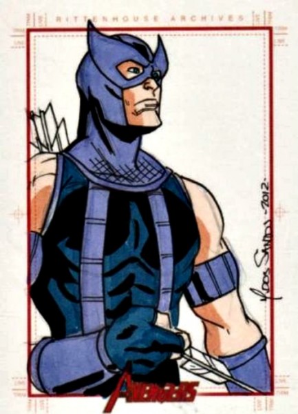 Marvel Greatest Heroes Sketch Card of Hawkeye by Mark Dos Santos Sketch Card of the Day Sketch Card Artist of the Day