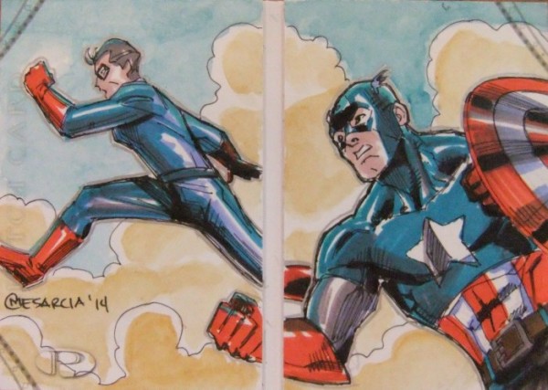 2014 Marvel Premier 2 Panel Double Sketch Cyrus Mesarcia Captain America Sketch Card Artist