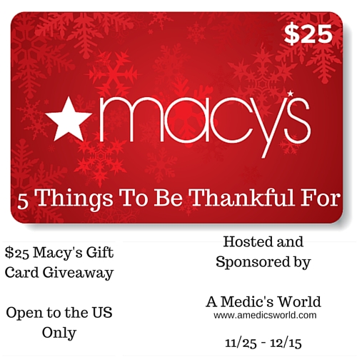 5 Things To Be Thankful For - $25 Macy's Gift Card Giveaway Ends 12/15