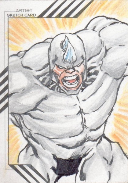 Details about 2015 Fleer Retro Marvel Character Sketch Raymundo Racho 1/1 Rhino Great Sketch Card Spiderman's Enemy