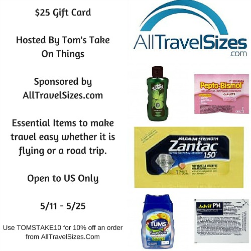 $25 AllTravelSizes.com Gift Card Giveaway - Travel With Ease Thanks for being part of this at Tom's Take On Things Ends 5/25