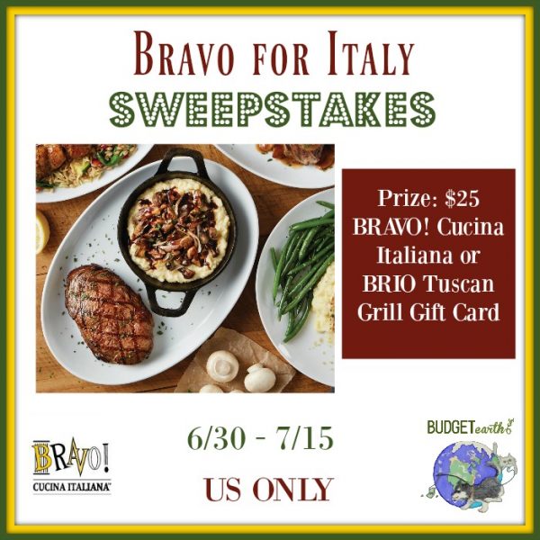 $25 BRAVO! Cucina Italiana or Brio Tuscan Grill Gift Card Giveaway