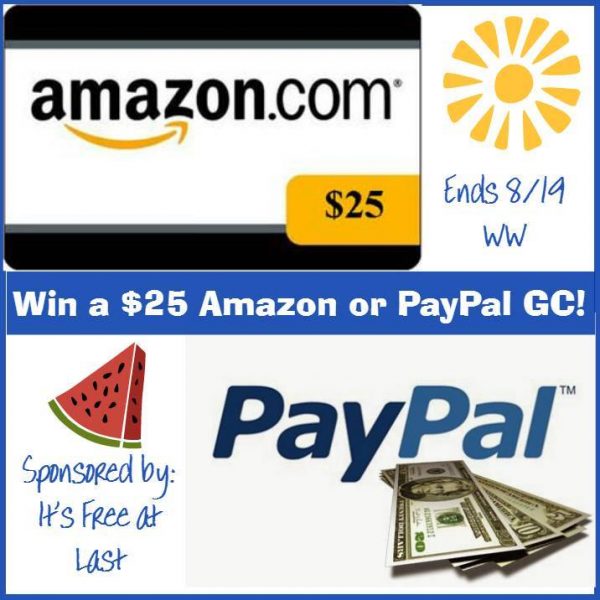 $25 Amazon or Paypal Gift Card Giveaway