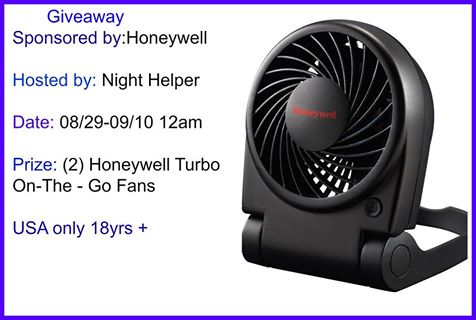 Honeywell Turbo On The Go Portable Folding Fan Giveaway Good Luck from Tom's Take On Things Ends 9/10