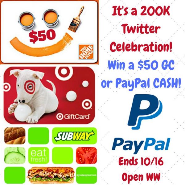 Win a choice of $50 Gift Card or PayPal Cash - Ends 10/16