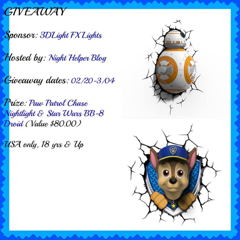 Paw Patrol Chase Nightlight & Star Wars BB-8 Droid 3D Light FX Giveaway