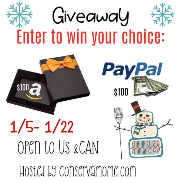 $100 Amazon Gift Card or Paypal Giveaway - Ends 1/22